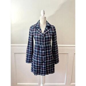 Susina Navy Blue Plaid Coat Small